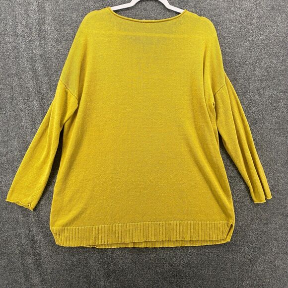 Eileen Fisher Sweater L Mustard Organic Linen Pullover Hippie Lagenlook Casual - Picture 3 of 8